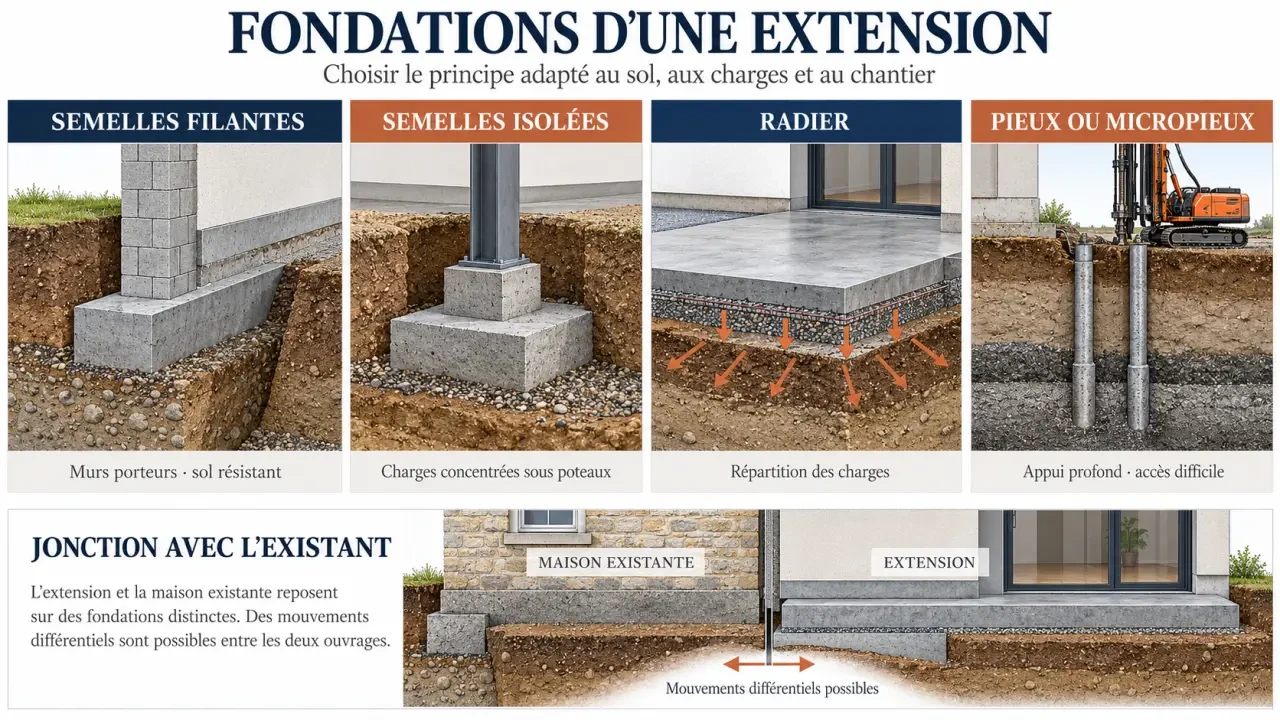 Infographie sur les solutions de fondation pour une extension de maison