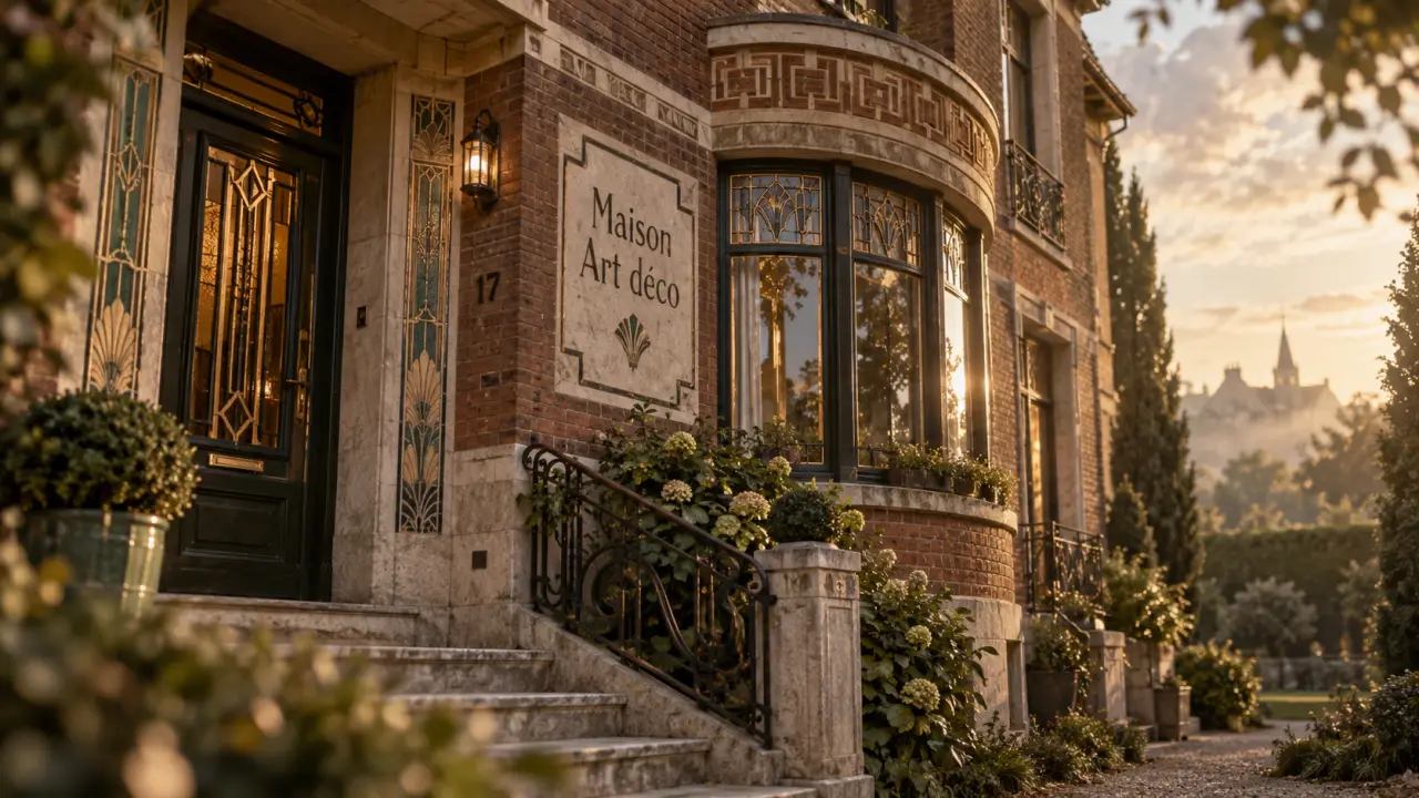Maison art déco : façade en brique avec frise géométrique et ferronnerie